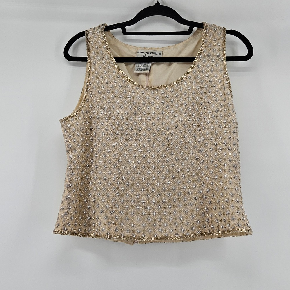 Adrianna Papell‎ Occasions Beaded Silk Set Champagne Formal Evening Wear Size 14